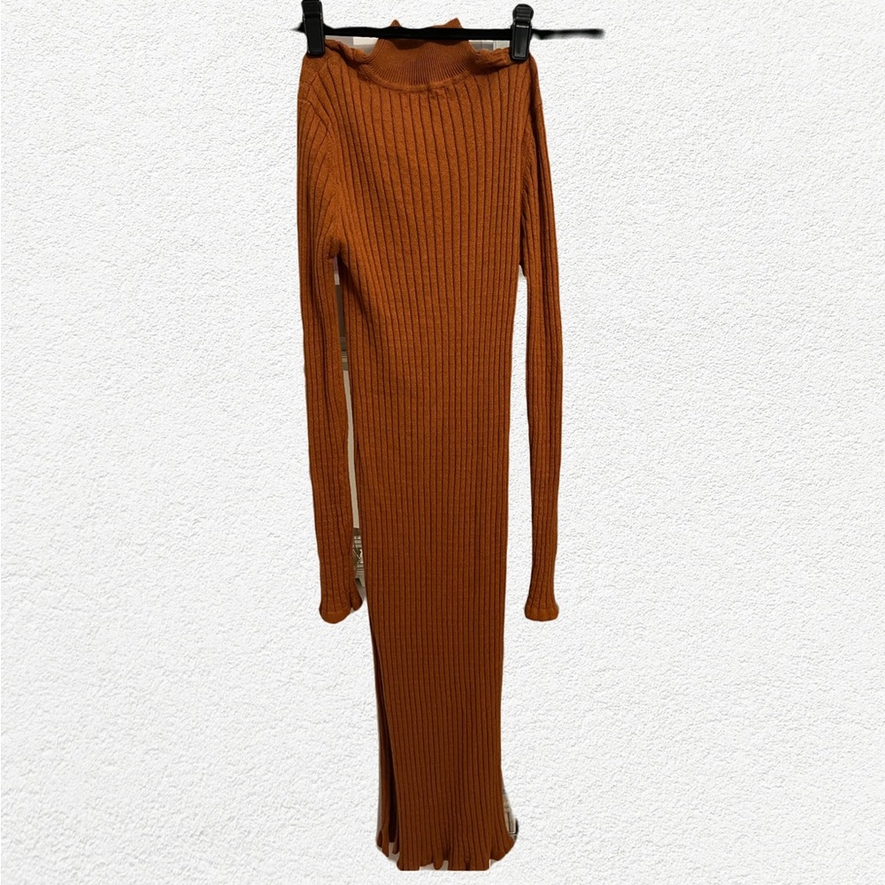 Forever 21 Brown Knit Ribbed Longsleeve Dress